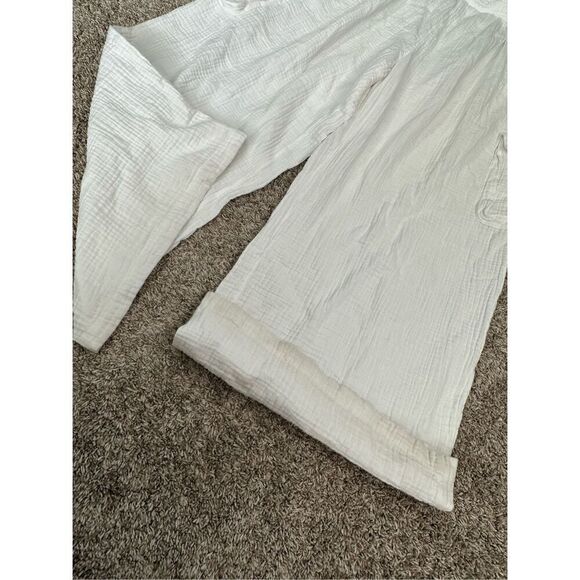 Aerie High Waisted Pool-To-Party Cargo Gauze Pant White Wide Leg Cotton XXL - Picture 11 of 11